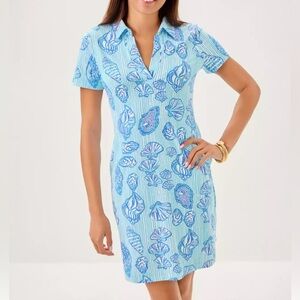 NWT Lilly Pulitzer UPF 50 ChillyLilly Mandi Dress Fresh Water Blue Cool As Shell